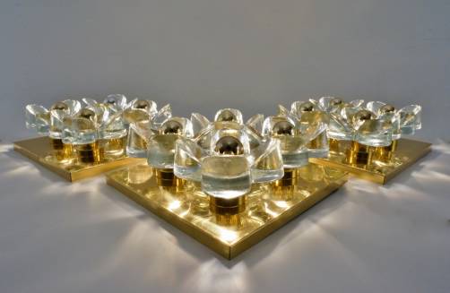 Flower wall lights, brass & glass by Sische, 1970`s ca, German